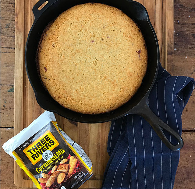 Moist cornbread fresh out the oven in a skillet